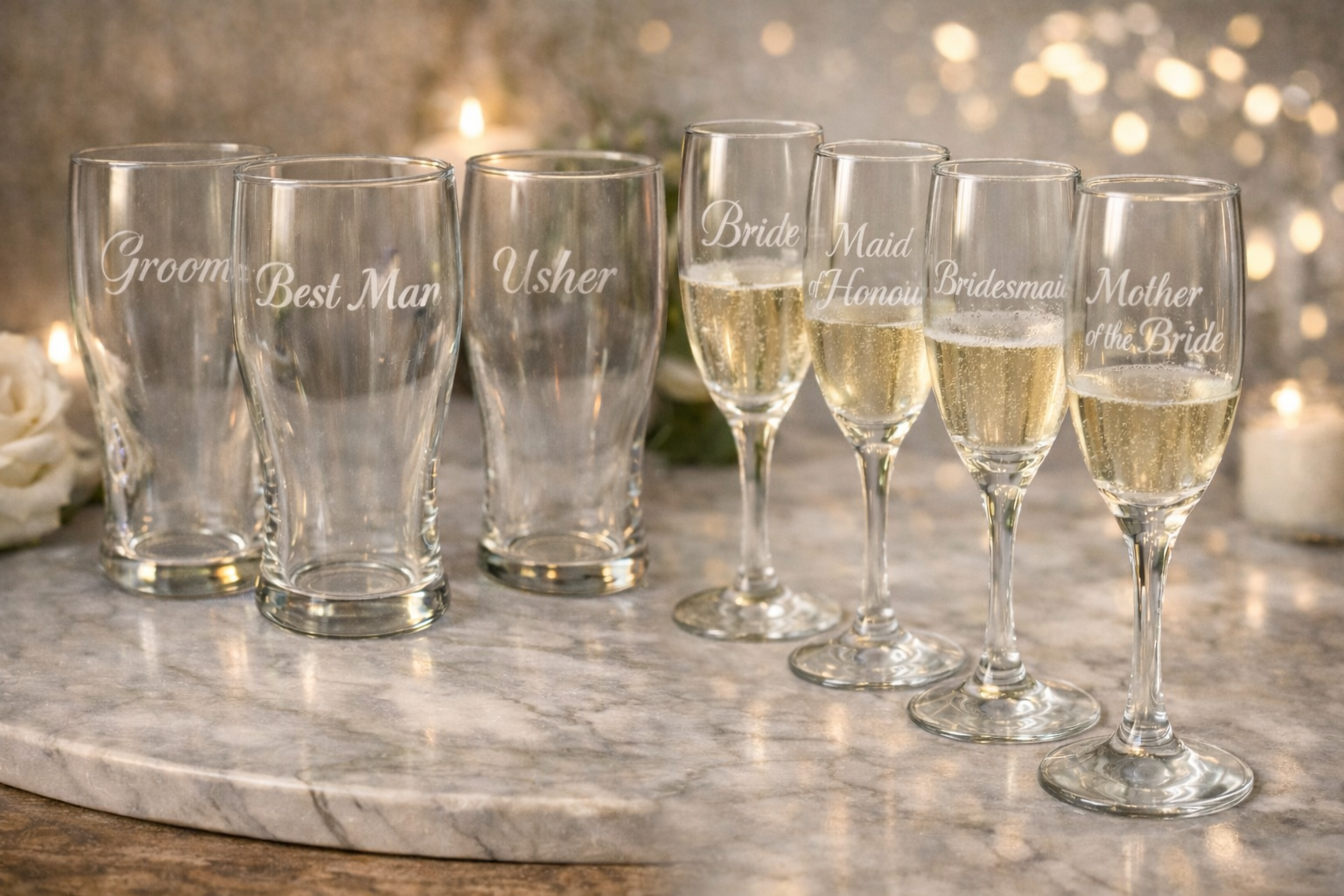 Wedding Party Glasses Etched